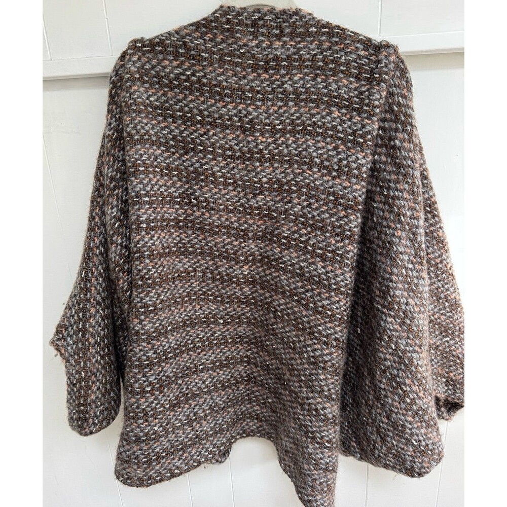 Vintage LAISE ADZER COCOON Jacket Sweater Cardigan Brown Knot Poncho Shawl Bat - Picture 2 of 3